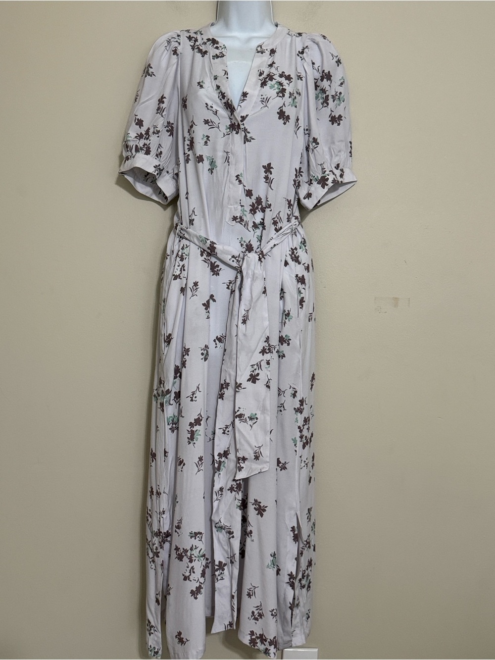 Ann Taylor Light gray  Floral Wrap Maxi Dress women M casual vacation office - Picture 12 of 12